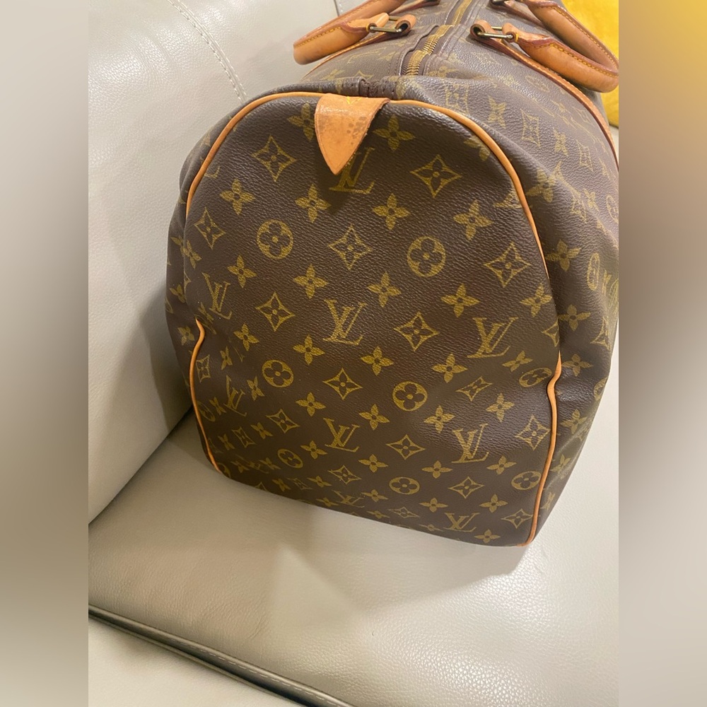 Louis Vuitton Brown Monogram Travel Duffel with Tan Leather Trim - Picture 8 of 13
